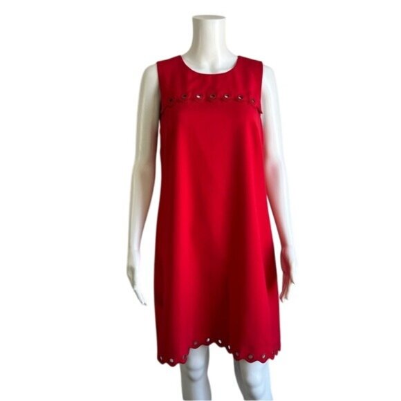 J.Crew Grommet Scalloped Sleeveless Shift Dress in Red - 8 - Picture 1 of 9